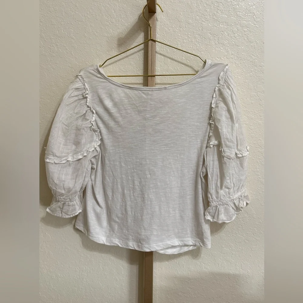 Anthropologie Dreamy Ruched Ruffle White Top Size 1X - Picture 6 of 9